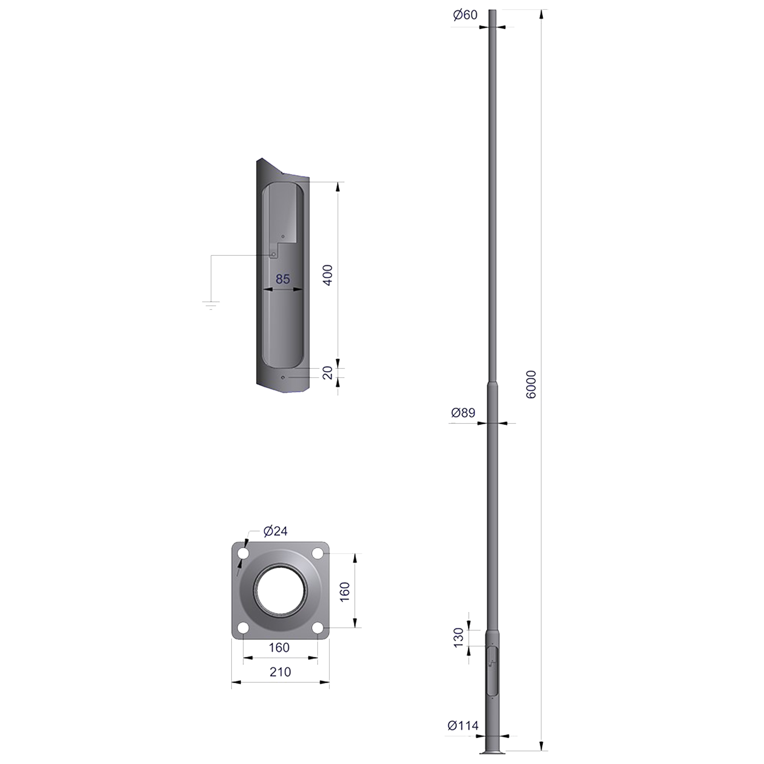 Ørsta pole 6m Ø60mm cc=160mm - Bilde 2