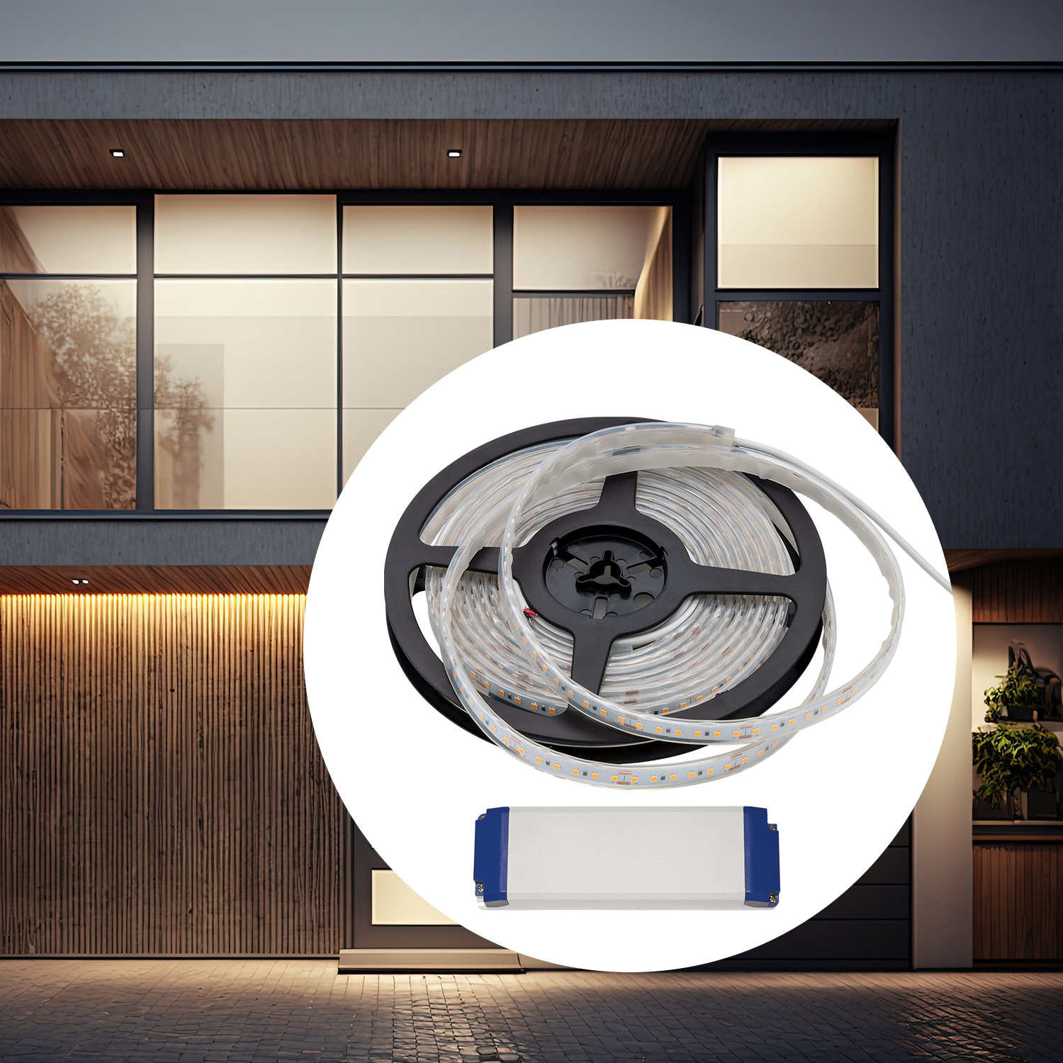 LED-strip + driver (dimbar) 4,8W, 5m for garasje/utendørs