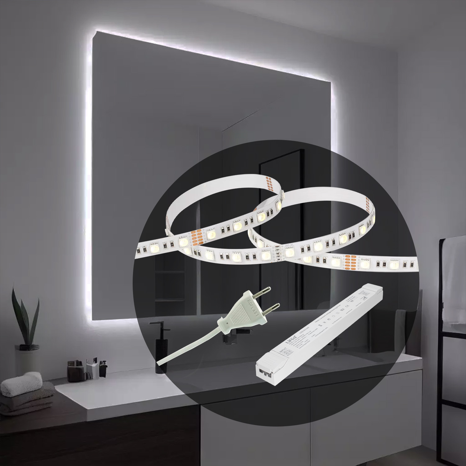 LED-strip + driver (dimbar) 19,2W, 5m for bad m.m.
