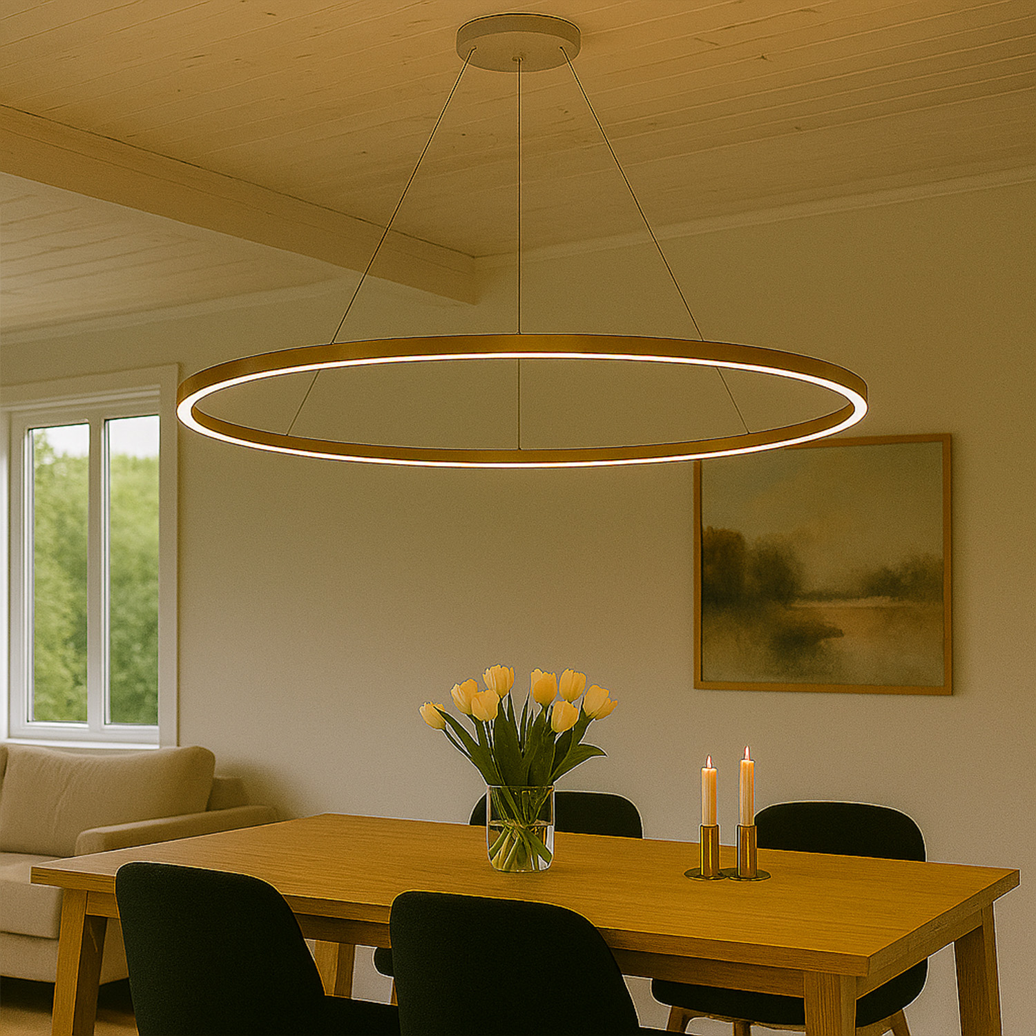 Halo Pendant 5000lm 830 120° 43W Gold/White Phasecut Ø120cm - Bilde 3