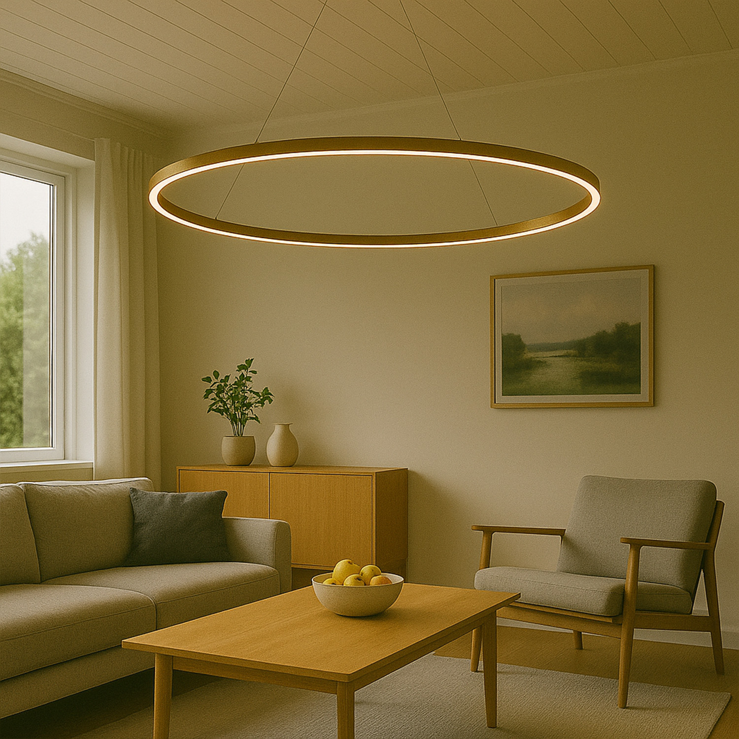 Halo Pendant 5000lm 830 120° 43W Gold/White Phasecut Ø120cm - Bilde 4